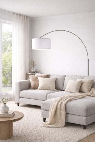 Major-Q Modern Arcing Floor Lamp - Tall Stand Up Arching Drum Shade - Large Contemporary Floor Lamp for Dining Rooms and Bedrooms - Corner Lamp for Office Lighting and Home Decor - color: XL-WHITE