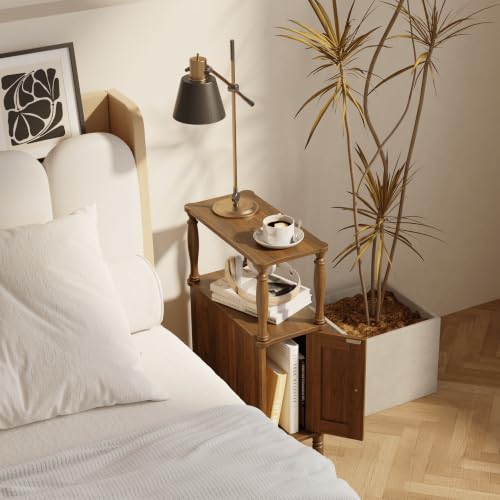 Veegle Narrow Nightstand,Skinny End Side Table (Walnut Brown) | Mid-Century Modern Night stand with Storage,Bedside Table for Bedroom and Living Room - color: Walnut Brown-narrow