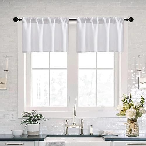 White Kitchen Valances for Windows 2 Pack Farmhouse Waterproof Rod Pocket 16 Inch Blackout Valance Curtains for Bedroom Living Room Bathroom Office Privacy Small Front Door Window Covering Shade - color: White, size: 30"W x 16"L (Pack of 2)