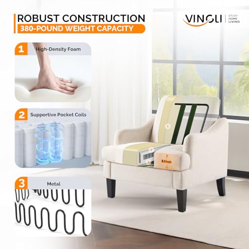VINGLI Linen Fabric Accent Chair Beige, Modern Upholstered Armchair, Comfy Sofa Chair Living Room Bedroom Furniture for Apartment - color: Beige