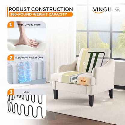 VINGLI Linen Fabric Accent Chair Beige, Modern Upholstered Armchair, Comfy Sofa Chair Living Room Bedroom Furniture for Apartment - color: Beige