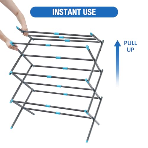 Oversize 3-Tier Clothes Drying Rack, No Install, Graphite | Expandable Design, Non-slip feet, Tool-free Setup, Rust Prevention, Sturdy Construction, 14.9" D x 29.3" W, Holds 24lbs - color: Graphite