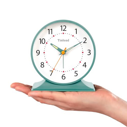 Tinload 4.5" Antique Retro Analog Alarm Clock, Small Silent Bedside Desk Clock with Manual Light, Battery Operated, Snooze, for Living Room, Bedroom, Bedside, Desk(Green) - color: Green
