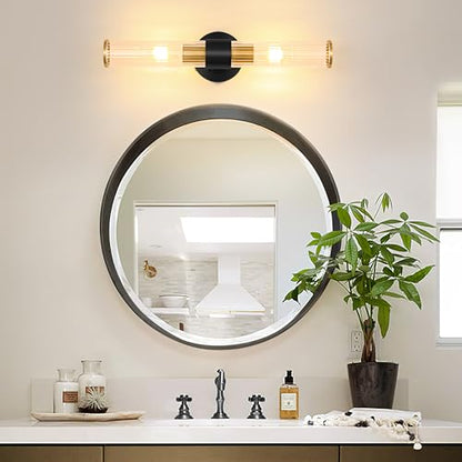 Morauroral Black Gold Battery Operated Wall Sconce, Rechargeable Wall Lights with Remote, 20 Inch Modern Wireless Wall Lamp for Bedroom, Living Room with Clear Glass Shade (Bulbs Included) - color: Gold（1 Pack）