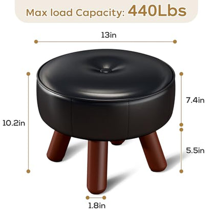 oakvivo 13in Small Foot Stool Ottoman, Round Faux Leather Foot Rest, Black | Footstool Ottomans with Rubber Legs Under Desk, Footrest for Couch, Living Room, Bedroom, Office, 13''L x 13''W x 10.2''H - color: Black