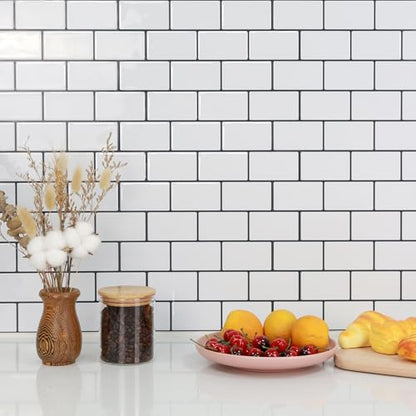 STICKGOO Subway Tile Peel and Stick Backsplash, Thicker Design 12" x 12" Stick on Backsplash Tiles for Kitchen, Bathroom, Wall Tile (10 Sheets, Cold White with Black Grout) - color: Cold White With Black Grout