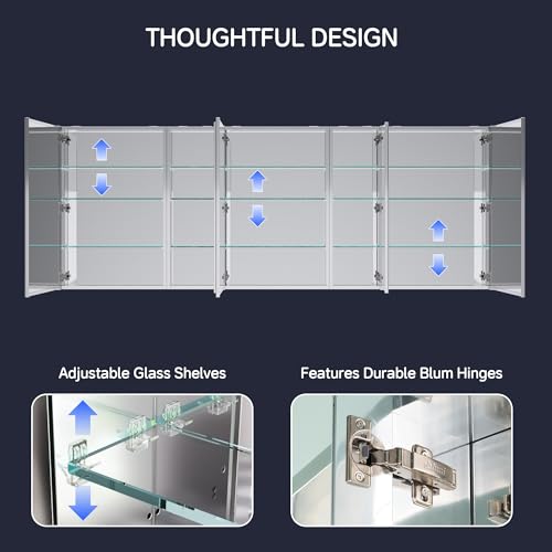 96"x36" Medicine Cabinet with Mirror & Soft Close Hinges, Surface Mount or Recessed Medicine Cabinet with Adjustable Shelves, Bathroom Wall Medicine Cabinet with Storage, Aluminum Alloy Frame, Combo - size: 96" x 36"