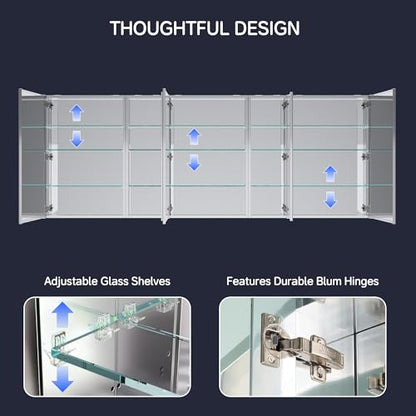 96"x36" Medicine Cabinet with Mirror & Soft Close Hinges, Surface Mount or Recessed Medicine Cabinet with Adjustable Shelves, Bathroom Wall Medicine Cabinet with Storage, Aluminum Alloy Frame, Combo - size: 96" x 36"