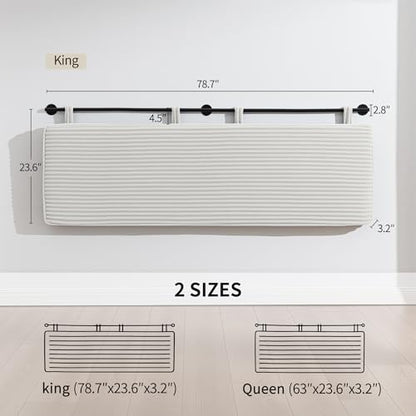 King Headboard Only, Wall Mounted Hanging Upholstered Bed Head Board | Modern Vertical Channel Design of Fine Flannel, Elegant Beige Fluted Headboard for Bedroom (Beige, King Size) - color: Flannel/Beige, size: King