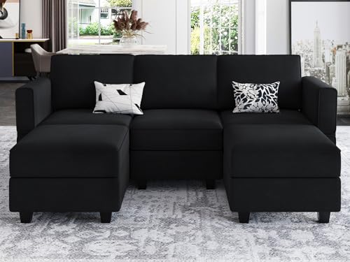 Belffin Modular Sectional Sofa with Double Chaise Velvet U Shaped Sofa Reversible Sectional Couch with Storage Black - color: Black, size: U Shape Sofa
