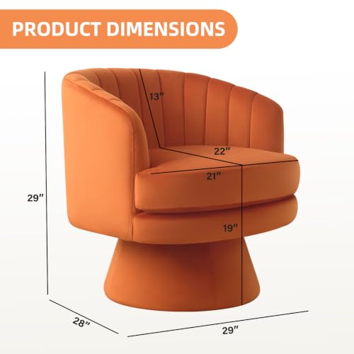 Swivel Accent Chair with Armrest, Modern 360 Degree Swivel Barrel Chair with Curve Back and Soft Cushion, Comfy Velvet Round Armchair Single Sofa for Living Room, Bedroom, Orange - color: Orange