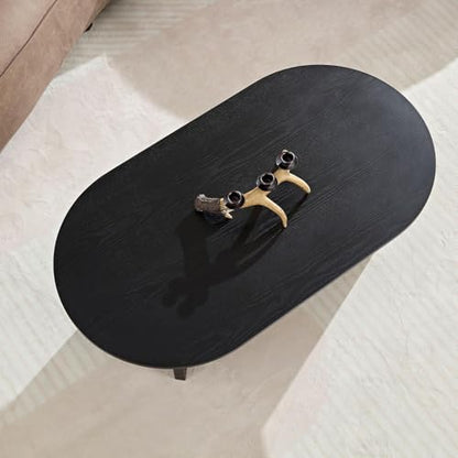 39.37'' Oval Modern Coffee Table With Sturdy Pedestal For Living Room, Bedroom, Apartment, Office, Black - color: Black, size: 39.37"x21.65"x13.78"