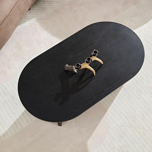 39.37'' Oval Modern Coffee Table With Sturdy Pedestal For Living Room, Bedroom, Apartment, Office, Black - color: Black, size: 39.37"x21.65"x13.78"