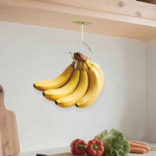 1Pcs Gold Self-Adhesive Banana Hook, Grape Hook, Kitchen Fruit Hooks, Banana Hanger, Keep Bananas Fresh Under The Cabinet, with Magnetic Absorption Storage Perfect Design - color: Gold, size: 1 Piece