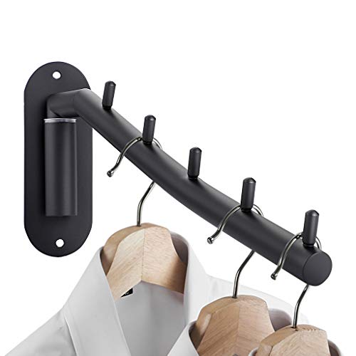 Sumnacon Stainless Steel Clothes Hanger Rack-Wall Mount Garment Hook with Swing Arm, Sturdy Coat Robe Storage Organizer for Laundry Room Bedrooms Clothing Drying Rack with 5 Hooks, Black - color: Black