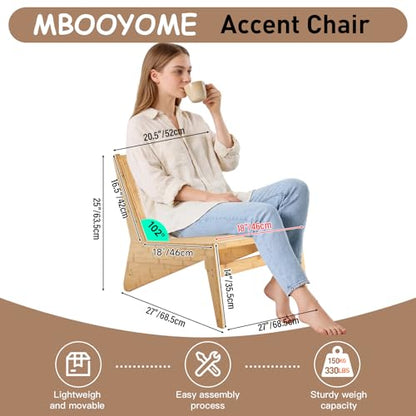 MBOOYOME Mid Century Modern Accent Chair, Compact Low-Profile Lounge Chair | Solid Wood Armchair with Woven Rattan Cane Seat and Back for Small Spaces, Bedroom, Reading Nook and Living Room, Wood - color: Wood