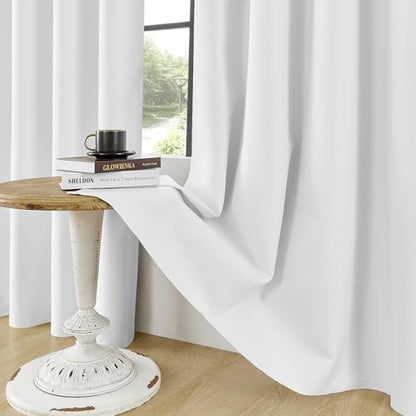 ChrisDowa White Blackout Curtains 45 Inches Long 2 Panels for Bedroom | Room Darkening,Light Blocking,Thermal Insulated,Faux Linen,Farmhouse,Grommet,Window Treatment,Drapes,Living Room,52x45 - color: White, size: 52"W x 45"L (Pack of 2)