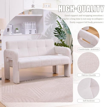 46.8" Modern Compact Loveseat, Chenille Upholstered Sofa with Dual Armrests - Small Two-Seater Lounge Couch for Small Spaces, Living Rooms, Bedrooms (Beige) - color: Beige