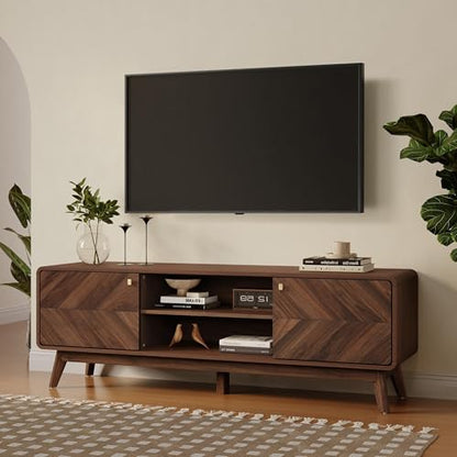 LuxenHome 63" Mid Century Modern TV Stand for Living Room for TVs up to 65" | Entertainment Center with Storage, Wood TV Console with Tapered Legs, Television Stands