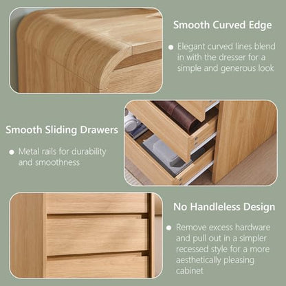 Aitjunz 25" Tall Modern Nightstand with Charging Station, 23.6'' Wide Wood Bedside Table w/3 Storage Drawers, Small Dresser w/Curved Profile Design, End Table for Bedroom, Natural Oak - color: Natural Oak