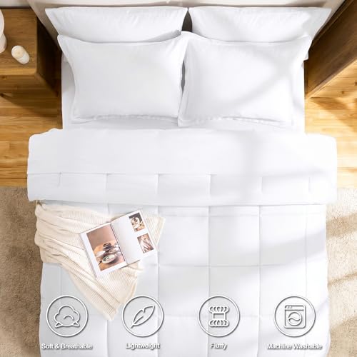 Oversized King Comforter Set, 7-Piece Bed in a Bag, White | Extra-Wide King Coverage, OEKO-TEX Certified, Box-Stitched, 240 GSM Fill, All-Season Comfort, Sheets, Pillowcases & Shams - color: White, size: Oversized King(120"x98")