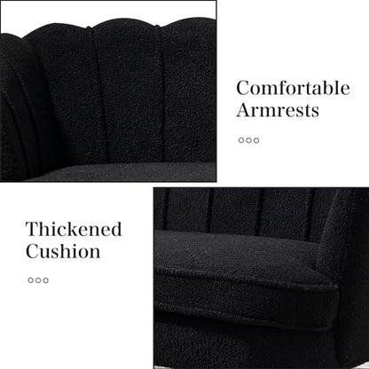 Chifee & Vingol Upholstered Small Loveseat for Small Space with Golden Legs,Black - color: Boucle-black