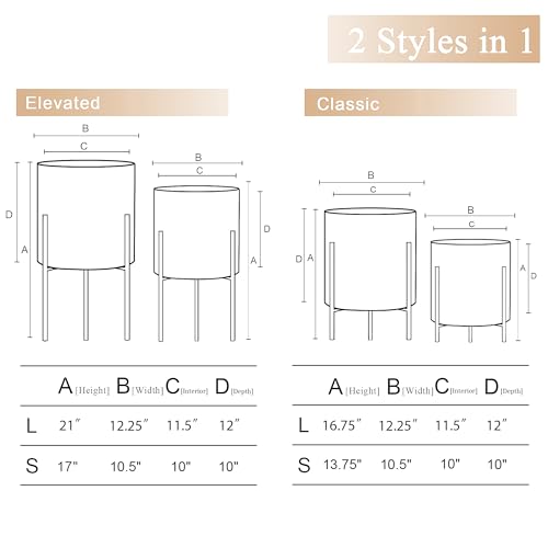 ARNIS Modern Plant Pots, Set of 2 Round Large Planters with Stand, Large Size Metal Pots with Drainage Holes for Living Room, Office, Garden or Balcony, 10.5 &12.25 Inch, White & Gold - color: White, size: 10.5 &12.25
