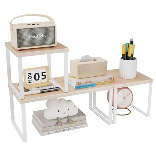 Aothia Wood Desktop Shelf for Top of Desk - 2-Tier Adjustable Bookshelf Organizer, Freestanding Stackable Shelves for Office, Home, Kitchen Counter (Oak) - color: Oak