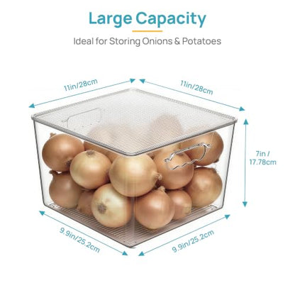 Vtopmart 4 Pack Extra Large Clear Stackable Storage Bins with Lids, 11inch Organizer Bins with Handle for Onions and Potatoes, Plastic Containers for Pantry, Freezer, Kitchen, Closet Organization - size: With Lid