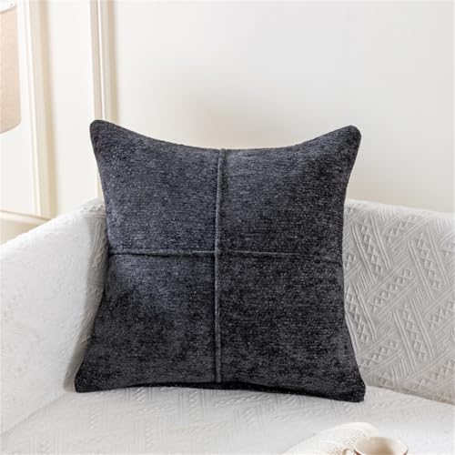 Boho Cushion Covers 45x45 cm Set of 2 Soft Chenille Patchwork Throw Pillow Covers Decorative Solid Luxury Minimalist Retro Pillowcases for Sofa Bed Couch Living Room Home Decor Black - color: Black
