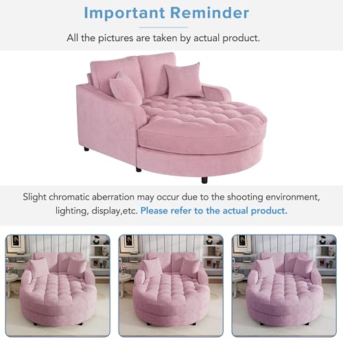 55" Modern 2-Seater Chaise Lounge Sofa Bed - Chenille Upholstered Loveseat Couch with Tufted Seat & Detachable Pillows, Space-Saving Sleeper Sofa (Pink) - color: Pink