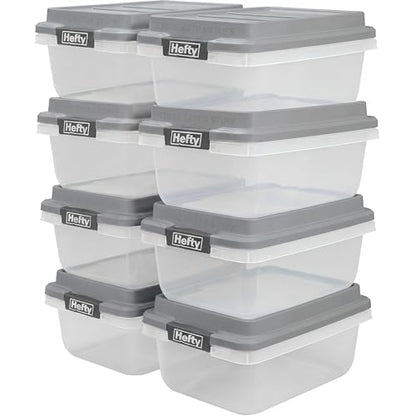 Hefty 18 Qt Hi-Rise Storage Bin with Lid, Stackable Plastic Storage Container, Organizer for Home, Garage & Closet, 8 Pack, Gray - size: 18 QT - 8 Pack