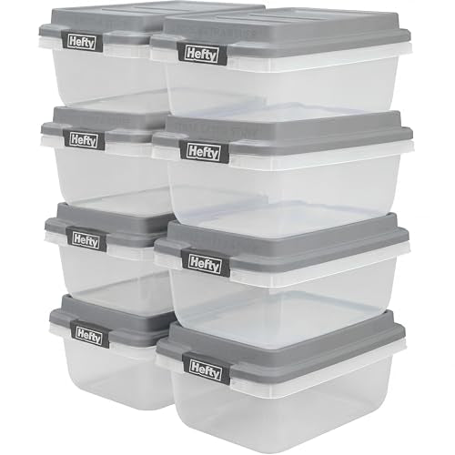 Hefty 18 Qt Hi-Rise Storage Bin with Lid, Stackable Plastic Storage Container, Organizer for Home, Garage & Closet, 8 Pack, Gray - size: 18 QT - 8 Pack