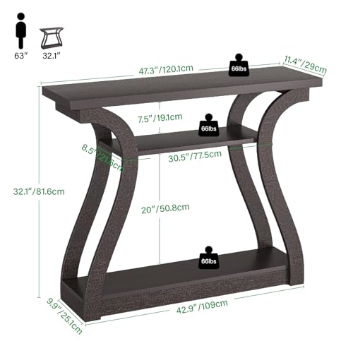 47" Narrow Console Table, Entry Table with Curved Legs, Sofa Table | Wood Console Table 3-tier Shelf Modern Accent Sofa Table for Entrance Area, Living room, Hallway (Brown) - color: Dark Brown