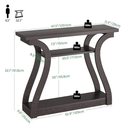 47" Narrow Console Table, Entry Table with Curved Legs, Sofa Table | Wood Console Table 3-tier Shelf Modern Accent Sofa Table for Entrance Area, Living room, Hallway (Brown) - color: Dark Brown