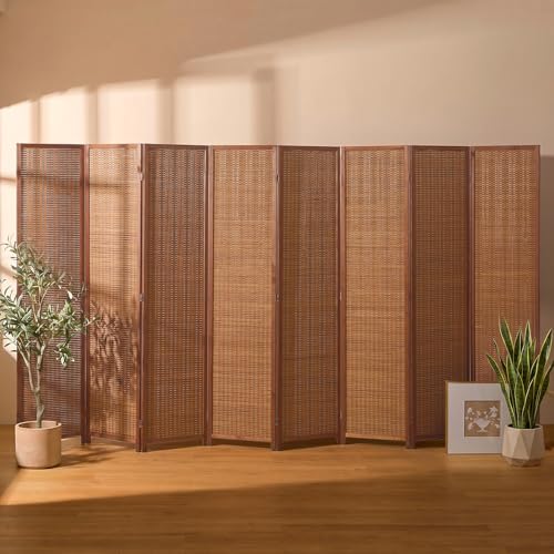 8 Panel Bamboo Room Divider, Folding Privacy Screen, Dark Brown | Pine wood frame, dual-action stainless steel hinges, 5.6FT tall, extends to 126 inches wide, no assembly - color: Dark Brown, size: 8 Panel