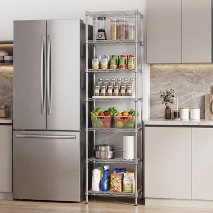 Finnhomy Heavy Duty 7 Tier Wire Shelving, 18x18x72 inches 7 Shelves Storage Rack with Thicken Steel Tube, Pantry Shelves for Storage, Adjustable Metal Shelving Unit, NSF Certified, Chrome - size: 72"H-Chrome