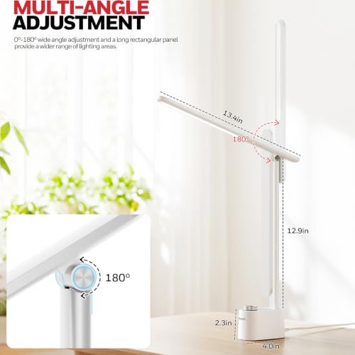 Honeywell LED Desk Lamp, Sunturalux™ White Desk Lamps for Home Office USB | Foldable LED desk lamp with USB-C/A charger, RG0 eye-safe, CRI95, stepless dimming 10%-100%, 3 color temps (3000K-5000K) - color: White