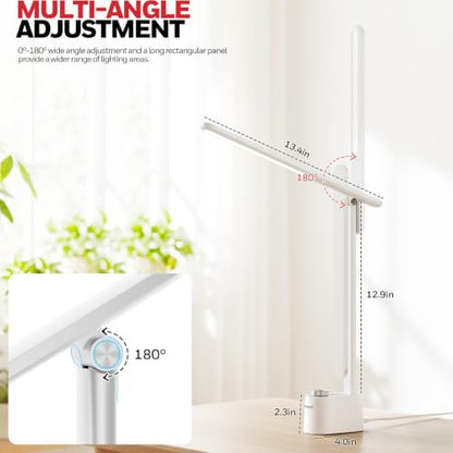 Honeywell LED Desk Lamp, Sunturalux™ White Desk Lamps for Home Office USB | Foldable LED desk lamp with USB-C/A charger, RG0 eye-safe, CRI95, stepless dimming 10%-100%, 3 color temps (3000K-5000K) - color: White
