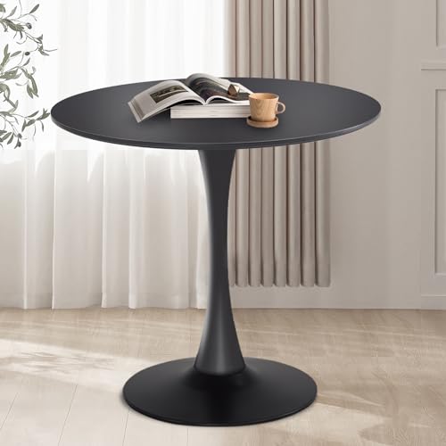 Round Dining Table,31.5”Kitchen Table for 2-4 People,MDF Table Top with Metal Pedestal Base,Tulip Design for Kitchen,Dining Room,Living Room,Leisure,Black - color: Black, size: 31.5"