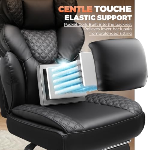 COMHOMA Big and Tall Office Chair with Upgrade Footrest, Heavy Duty Gaming Chair High Back Executive Chair with Spring Lumbar Support for Lower Back Pain Relief, 150°Reclining Adjustable Armrests - color: Luxury Black