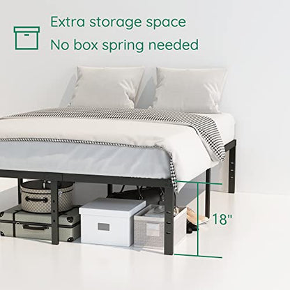 DiaOutro 18 Inch High Bed Frame Queen Size with Storage, Black | Steel Slats Platform No Box Spring Needed Mattress Foundation, Easy Assembly, Noise Free - size: Queen, style: 18 Inch (Black)