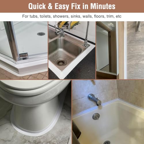 White Caulk Tape Peel & Stick Waterproof Self Adhesive Sealing Tape for Bathroom Kitchen Bathtub Toilet Walls Floors Tiles Wallpaper Decor, No Mess with Glue or Caulking, Quick & Easy Fix in Minutes - style: White-1.5IN-10.5FT
