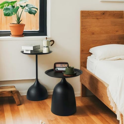 Benkyo Black Nesting Tables Pedestal Coffee Table Set of 2 Nesting Side Tables Round Metal End Table Small Circle Modern Sofa Table for Living Room，Black - color: Black