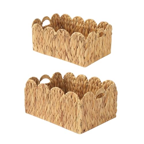 Wicker Storage Baskets with Handles, Woven Organizer, 2-Pack | 2-pack natural wicker baskets with handles in large and small sizes; woven organizers for home, kitchen and nursery storage. - size: 2PC, style: Wave