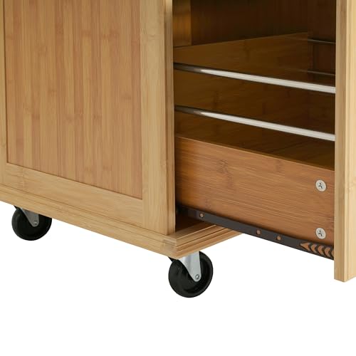 Christopher Knight Home Tredy Bamboo Rolling Cart with Drawers, Kitchen Bar Cart on Wheels with Stainless Steel Top, Rolling Kitchen Cart Storage Cabinet, Serving Cart, 50.8'' x 18.5'', Natural - size: Medium