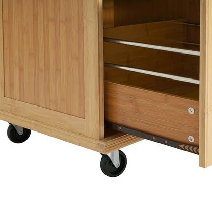 Christopher Knight Home Tredy Bamboo Rolling Cart with Drawers, Kitchen Bar Cart on Wheels with Stainless Steel Top, Rolling Kitchen Cart Storage Cabinet, Serving Cart, 50.8'' x 18.5'', Natural - size: Medium