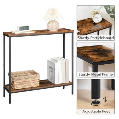 HOOBRO 29.5" L Narrow Console Table, 8.7" D Small Entryway Table | Sofa Table Behind Couch with 2-Tier Storage Display Shelves for Hallway, Foyer, Living Room, Bedroom - color: Rustic Brown and Black