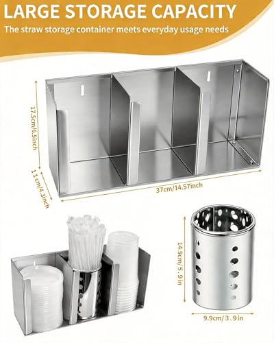 Stainless Steel Cup Dispenser,3 Compartments Cup Holder and Lid Holder with Adjustable Dividers,Cup Organizer for Kitchen Cabinets Cafe Shop Restaurant,Includes Straw Holder - size: 3 Compartments