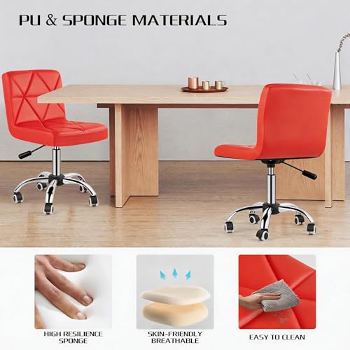 COSVALVE Armless Swivel Office Chair with Wheels, Adjustable Height | Armless Mid Back Chair With 360° Swivel, Adjustable Height & Rolling Wheels, Ideal For Home Offices, Conferences & Salons - color: Red